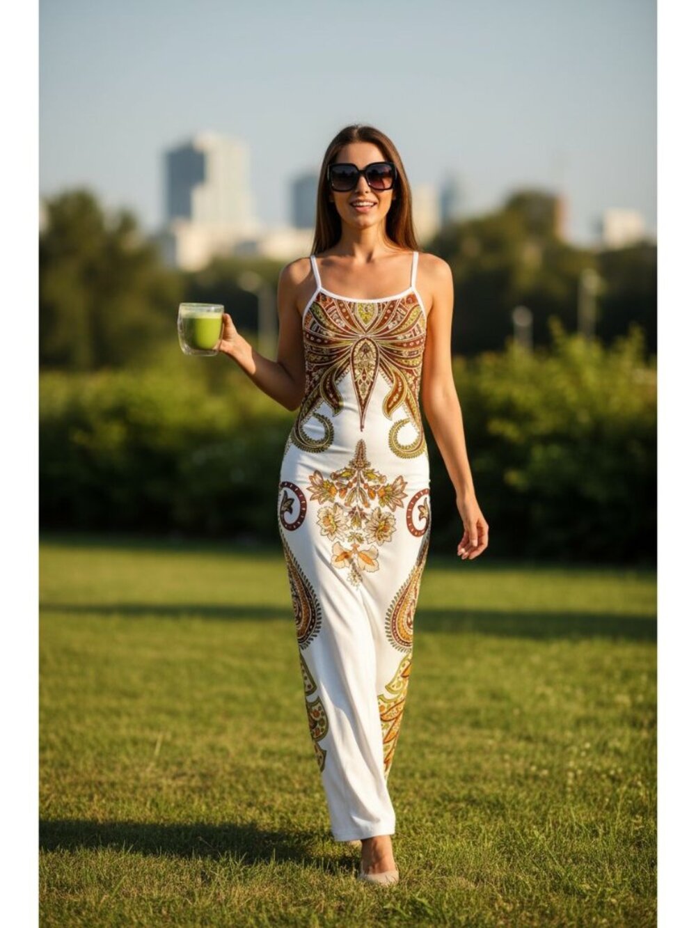 Boho Paisley Maxi Womens Bodycon Spaghetti Strap Resort Summer Dress - Picture 6 of 6